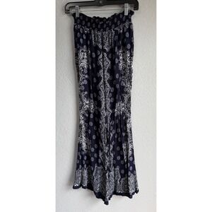 Patrons of Peace Navy Blue Paisley Medallion Smocked Waist Wide Leg Pants Small